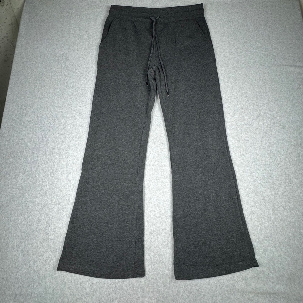 Ambiance Womens Flare Sweatpants Charcoal Gray Drawstring Wide Leg Large